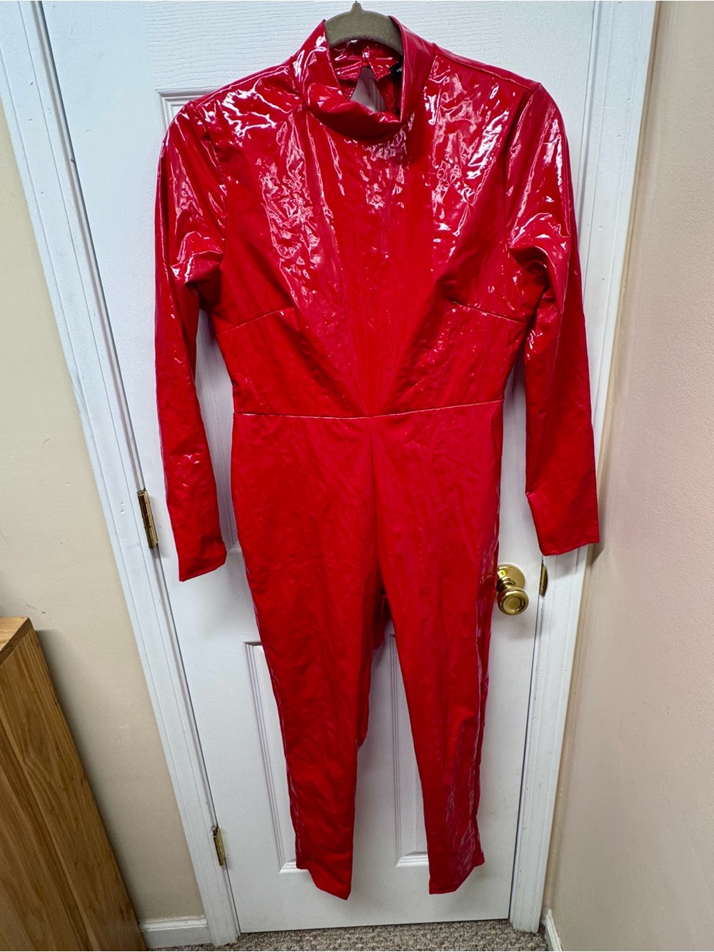 PrettyLittleThing Red Backless High Shine Vinyl Jumpsuit US 8 NWT Halloween - Picture 2 of 14